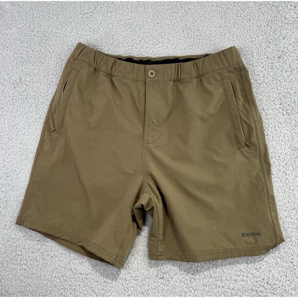 Rhythm Nylon Spandex Men's Shorts Size 33 Zipped Pockets Olive Green - Picture 1 of 8